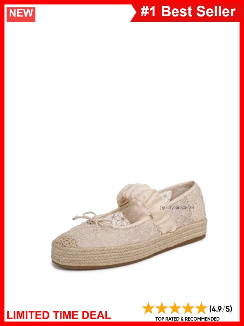 Mesh Espadrille Mary Jane Flat Ruffle Strap Slip-On Casual Womens